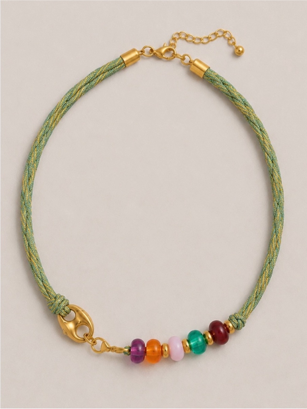 New! Olive Green Metallic Cord Beaded Necklace NWOT 5026